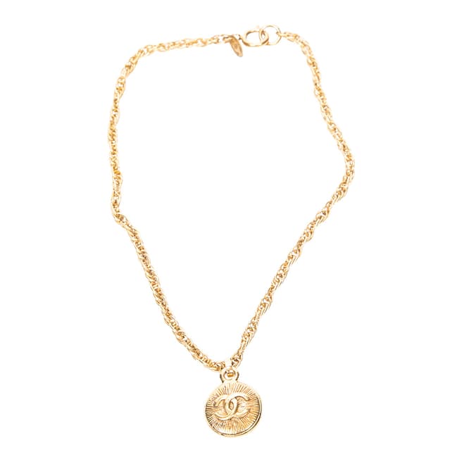 Vintage Chanel Gold Vintage CC Round Pendant Chain Necklace