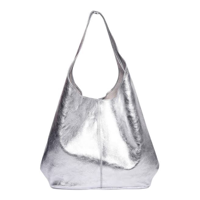 Luisa Vannini Silver Italian Leather Top Handle Bag