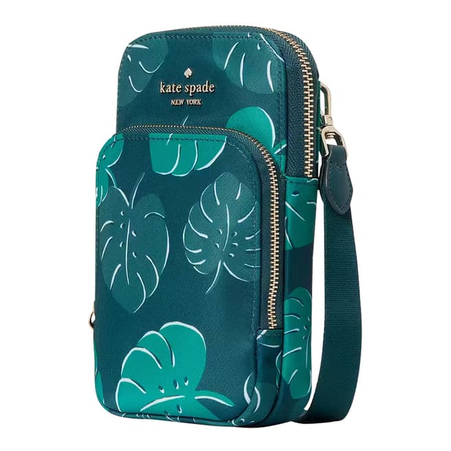 Kate Spade Chelsea The Little Better Monstera Leaves Printed North South Dual Zip Phone Crossbody