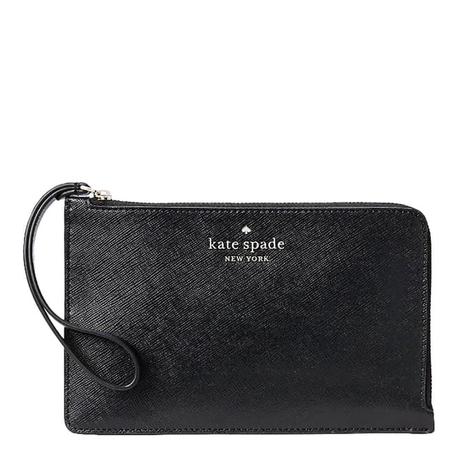 Kate Spade Black Staci Saffiano Leather Medium L-Zip Wristlet