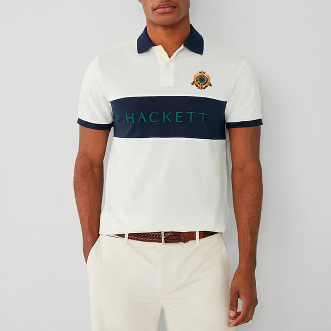Hackett London White/Navy Stripe Cotton Polo Shirt