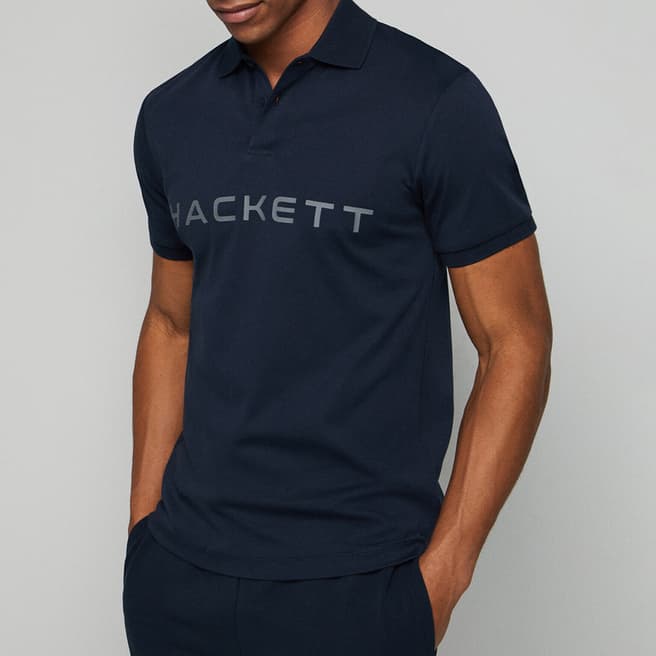 Hackett London Navy Chest Logo Cotton Polo Shirt