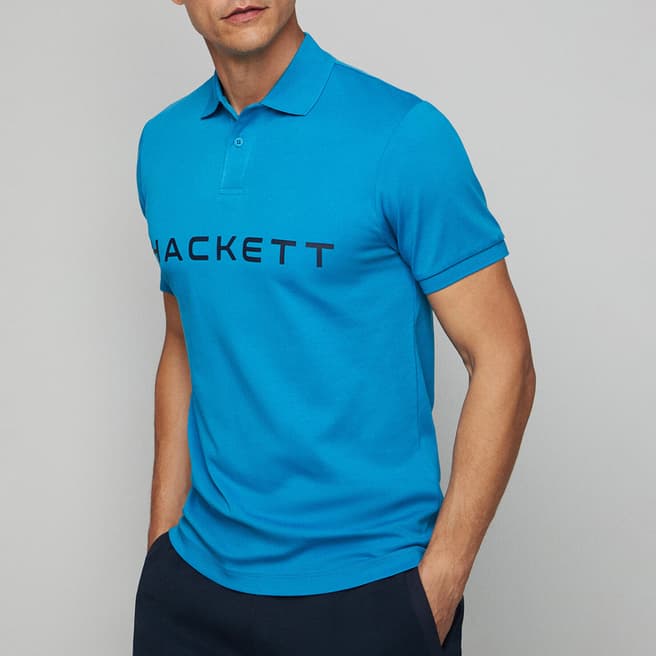 Hackett London Blue Chest Logo Cotton Polo Shirt