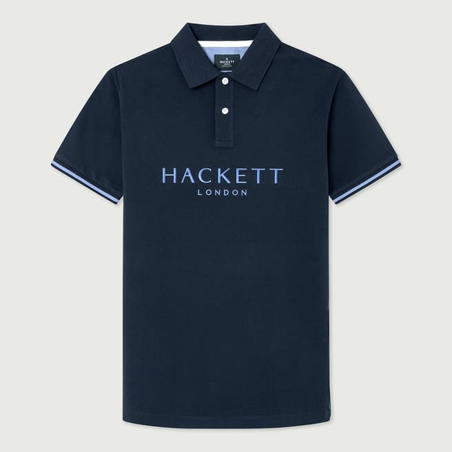 Hackett London Navy Embroidered Cotton Polo Shirt
