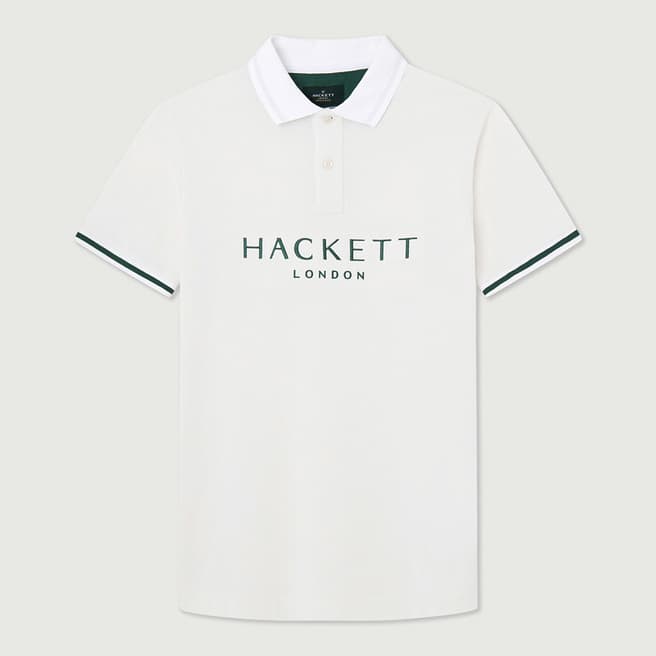 Hackett London White Embroidered Cotton Polo Shirt