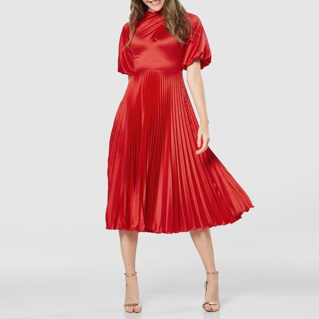 Closet Red Puff Sleeve Midi Dress
