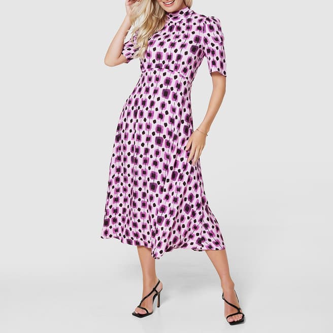 Closet Purple Multi Tie Back Print Midi Dress