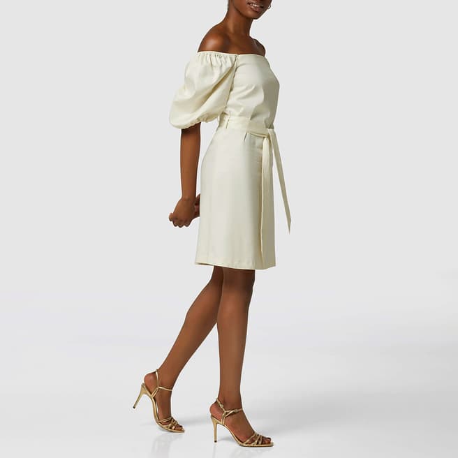 Closet Cream Bardot Off Shoulder Cotton Blend Dress
