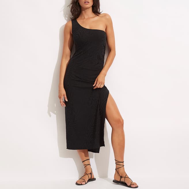Seafolly Black Second Wave One Shoulder Midi Swimsuit 