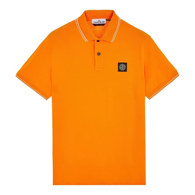 Stone Island Orange Contrast Trims Cotton Blend Polo Shirt