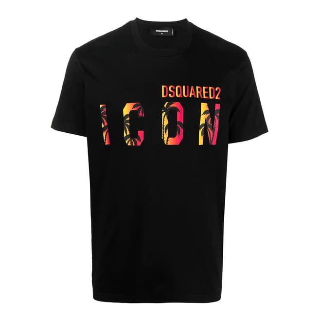 DSquared2 Black 'ICON' Print Detail Cotton T-Shirt