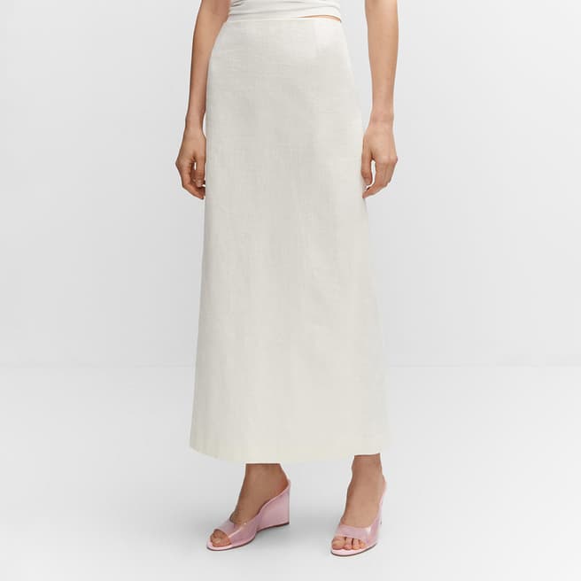 Mango White Slit Cotton Blend Skirt