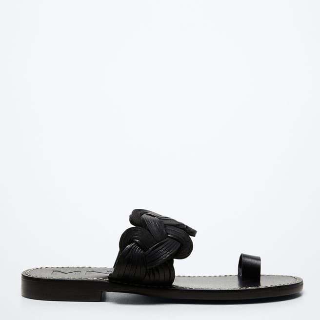 Mango Black Leather Braided Sandals