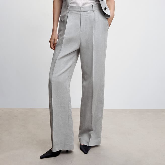 Mango Grey Herringbone Linen Blend Suit Trousers
