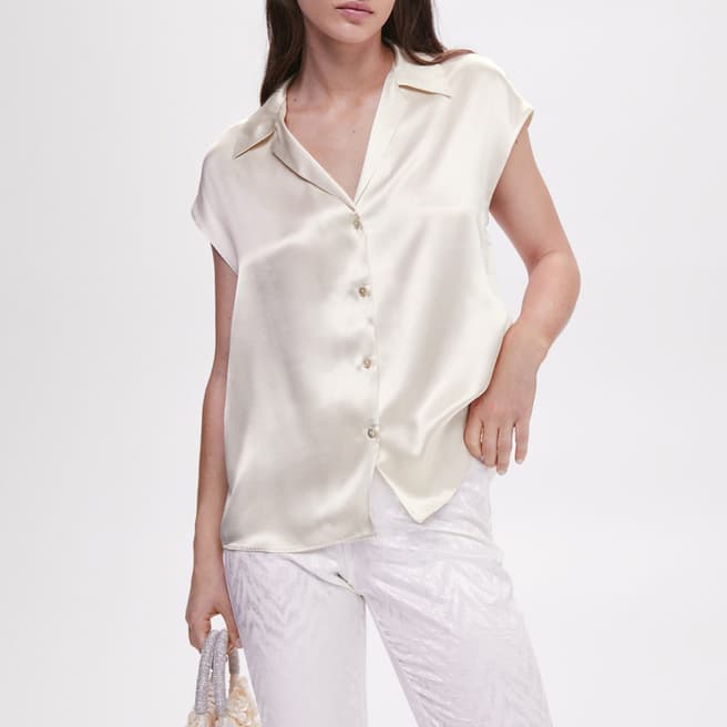 Mango Beige Silk Sleeveless Shirt