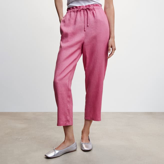Mango Pastel Pink Linen Drawstring Trousers