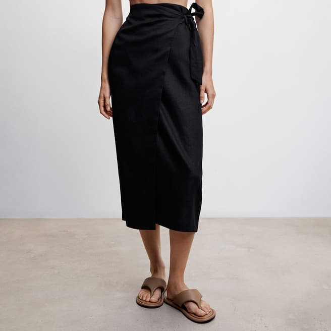 Mango Black Linen Wrap Skirt