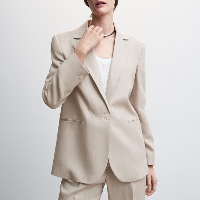 Mango Beige Linen Blazer Suit