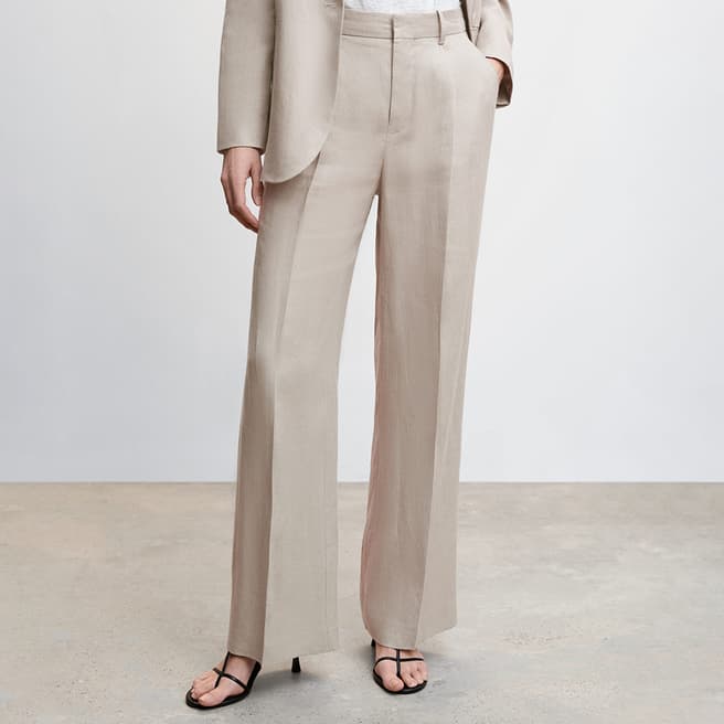 Mango Beige Linen Suit Trousers