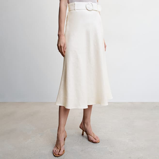 Mango White Linen Midi Skirt 
