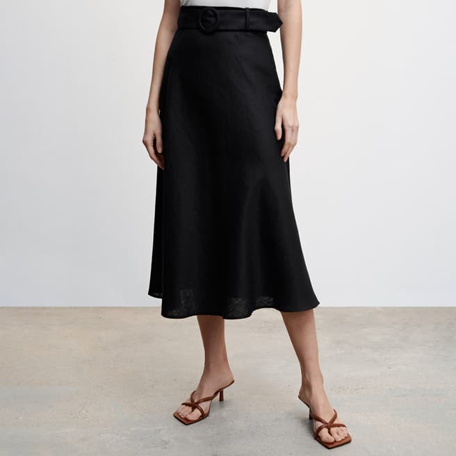 Mango Black Linen Skirt 