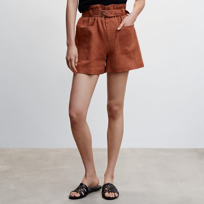 Mango Russet Linen Shorts 