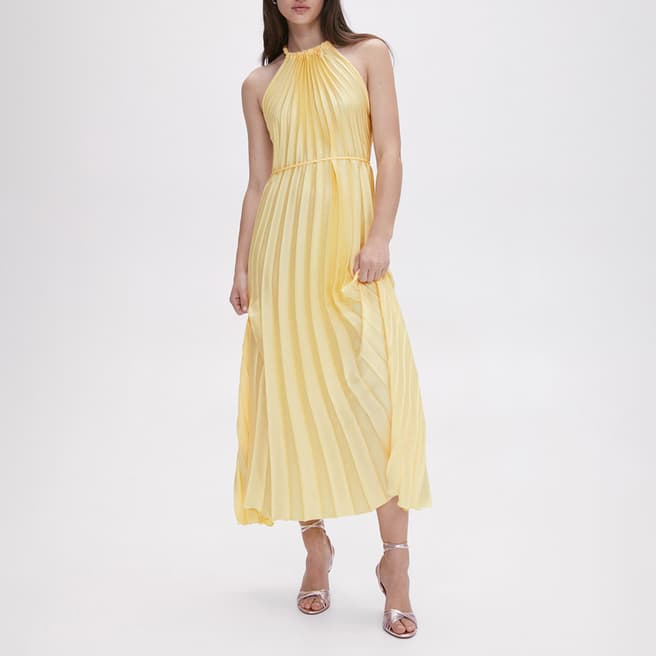 Mango Pastel Yellow Pleated Halter Neck Dress