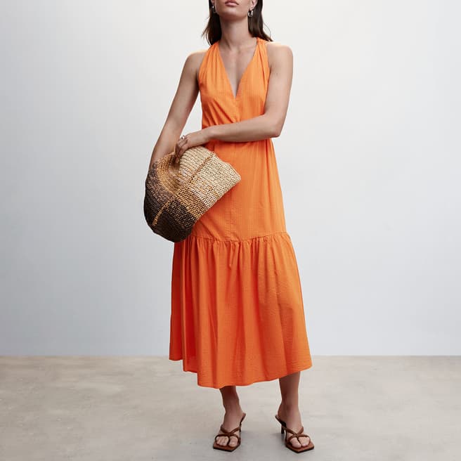 Mango Orange Flared Skirt Dress