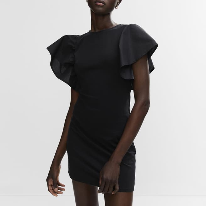 Mango Black Sleeve Detail Cotton Blend Dress