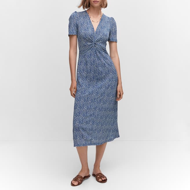 Mango Blue Textured Printed Dress