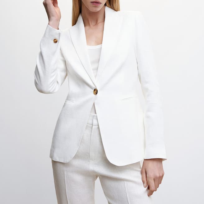 Mango White Linen Suit Blazer