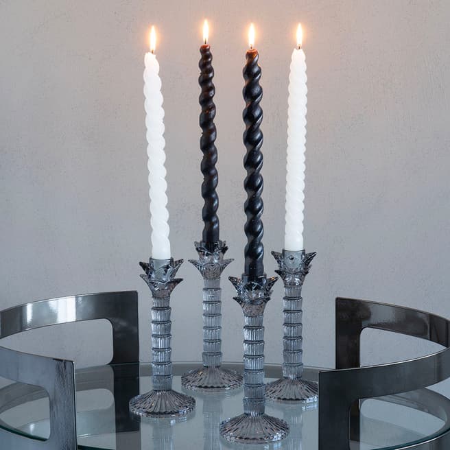 The Libra Company Set of 4 Grey Glass Palm Candlesticks