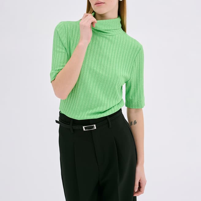 My Essential Wardrobe Green Ribbed Roll Neck Top