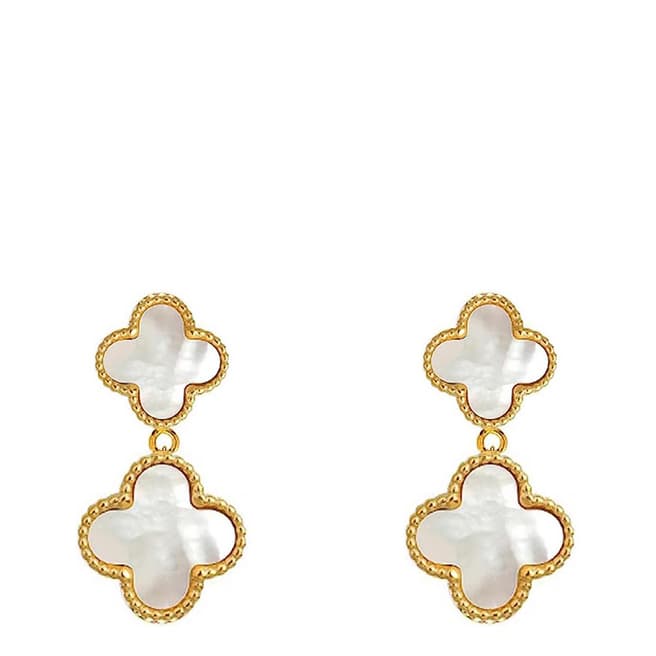 Liv Oliver 18K Gold White Mother Of Pearl Double Drop Gemstone Earrings
