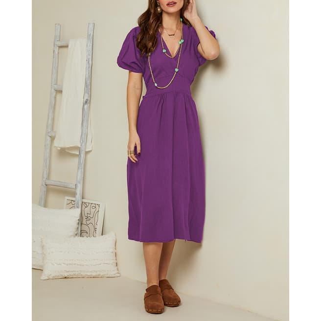 Rodier Purple V-neck Linen Dress