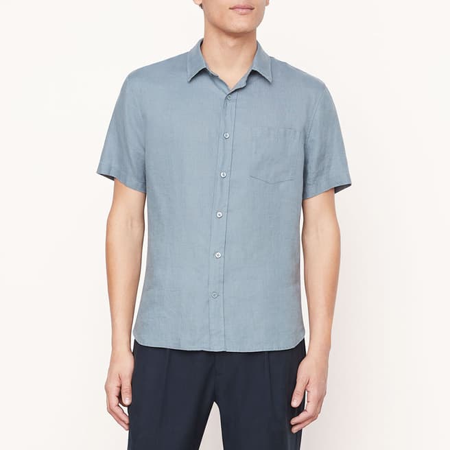 Vince Blue Short Sleeve Linen Shirt