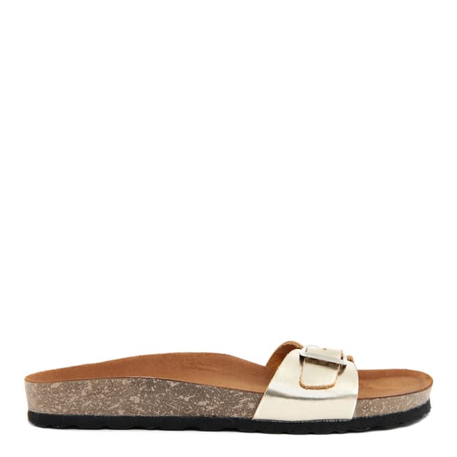 Bluetag Gold Leather Slip On Flat Sandals