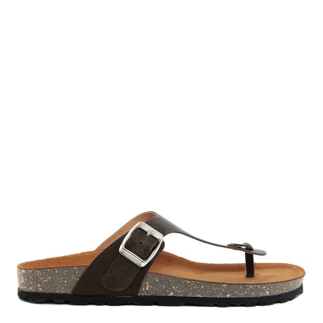 Bluetag Brown Leather Toe Post Flat Sandals
