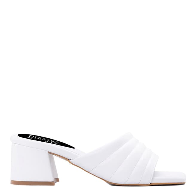 Bluetag White Quilted Strap Heeled Mules