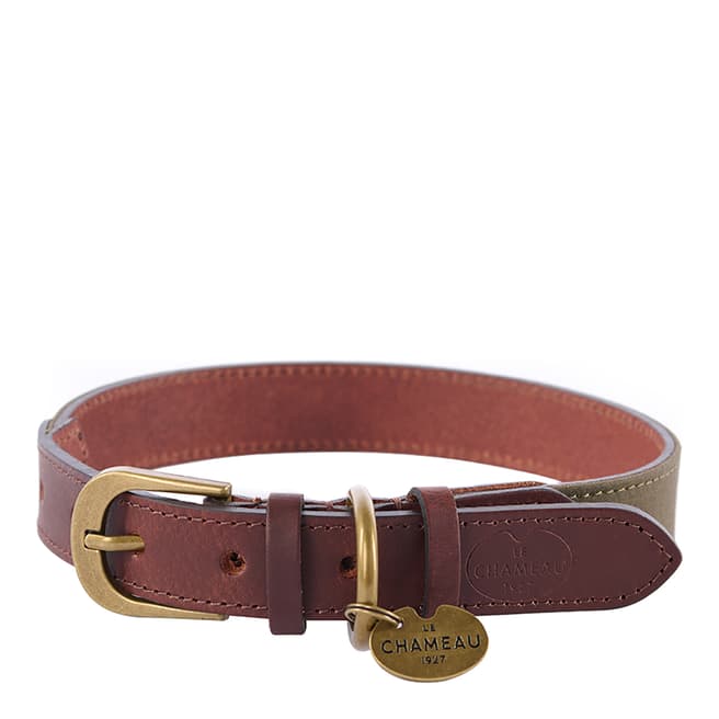Le Chameau Extra Large Waxed Cotton/Leather Dog Collar, Vert Chameau