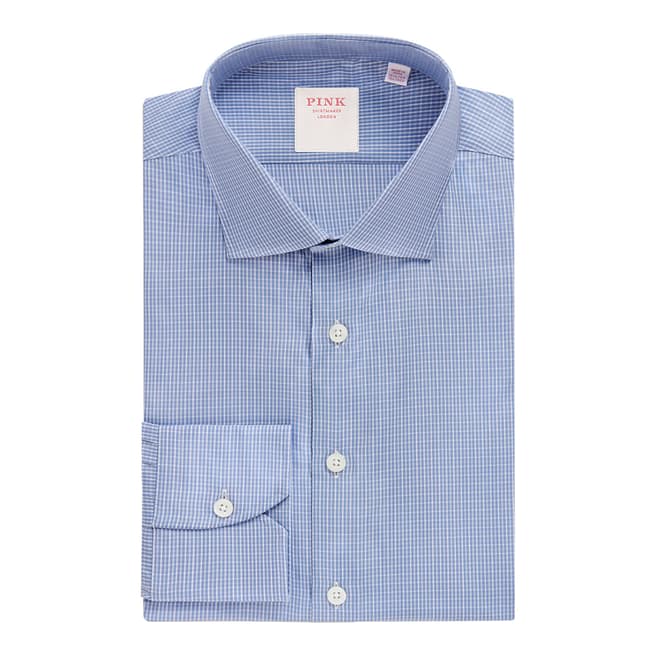 Thomas Pink Pale Blue Check Tailored Fit Cotton Shirt