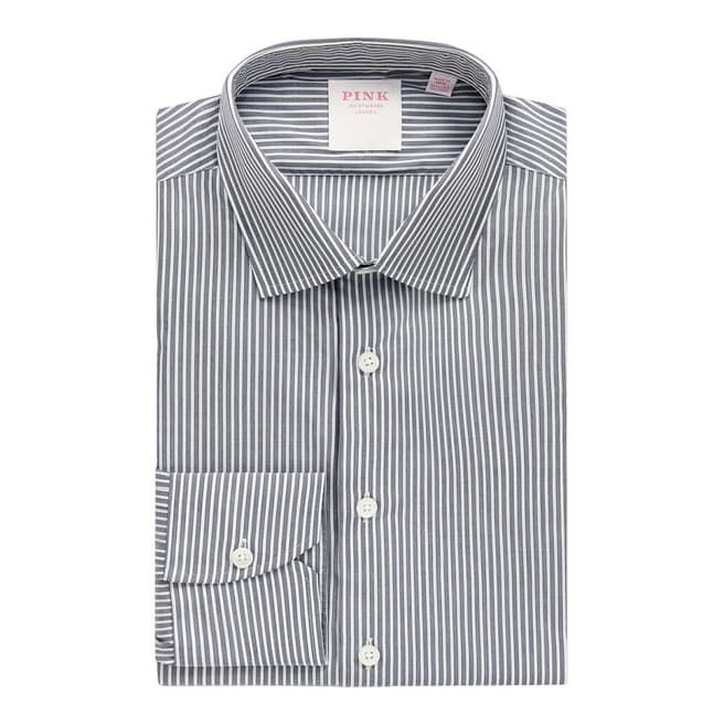 Thomas Pink Navy End on End Stripe Tailored Fit Cotton Shirt