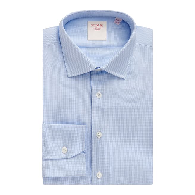 Thomas Pink Pale Blue Royal Twill Puppytooth Tailored Fit Cotton Shirt
