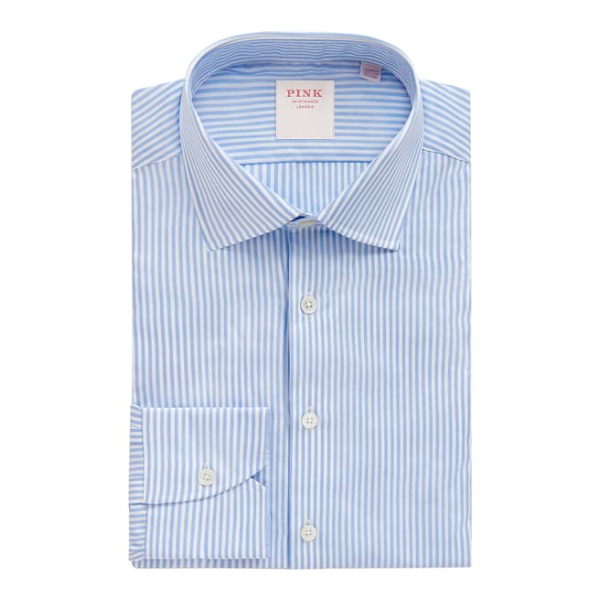 Thomas Pink Pale Blue Bengal Stripe Tailored Fit Cotton Shirt