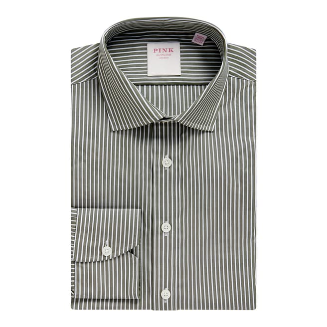 Thomas Pink Green Stripe Tailored Fit Cotton Shirt