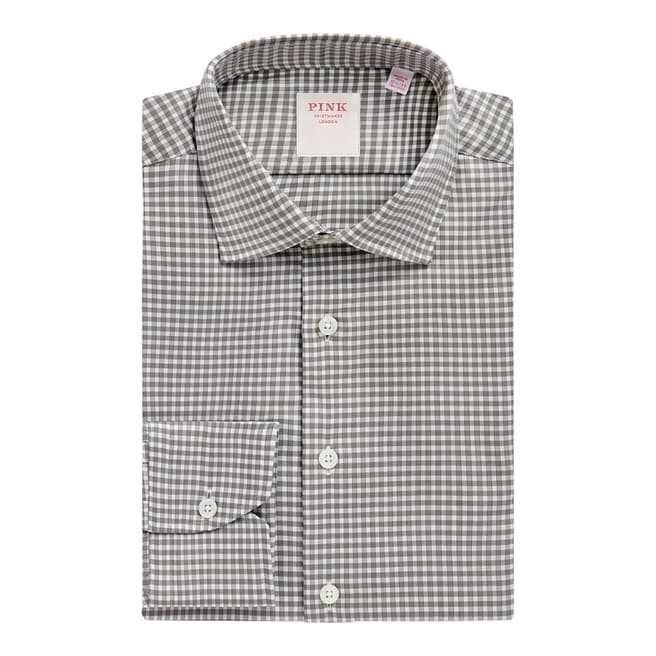 Thomas Pink Grey Journey Twill Check Tailored Fit Cotton Shirt
