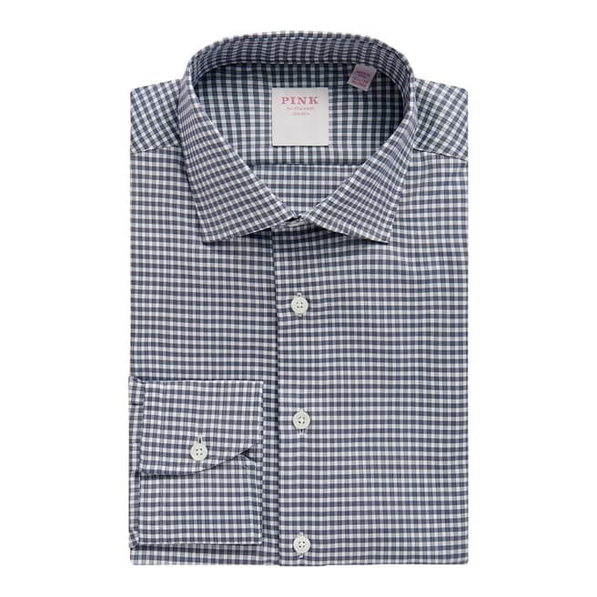Thomas Pink Blue Journey Twill Check Tailored Fit Cotton Shirt