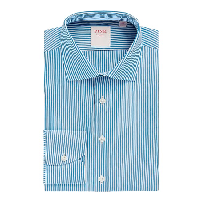 Thomas Pink Teal Bengal Stripe Tailored Fit Cotton Shirt
