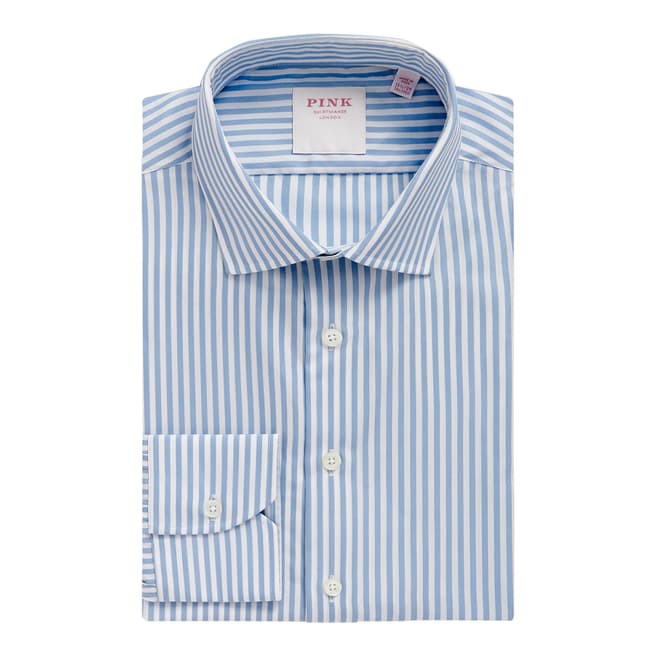Thomas Pink Blue Bengal Stripe Tailored Fit Cotton Shirt