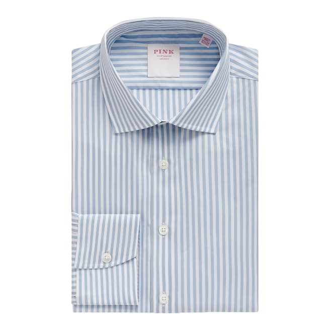 Thomas Pink Pale Blue Bengal Stripe Tailored Fit Cotton Shirt